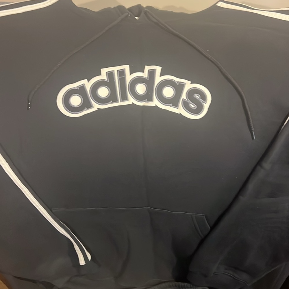 Adidas Black Hooded Sweatsuit with White Stripes - Picture 3 of 8